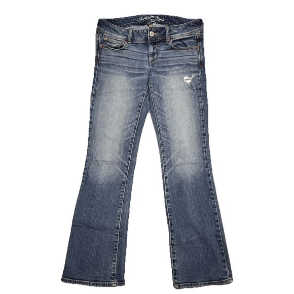 American Eagle Slim Boot Jeans Womens 10 Low Rise Blue Denim Measures 32 x 31 - Picture 1 of 11